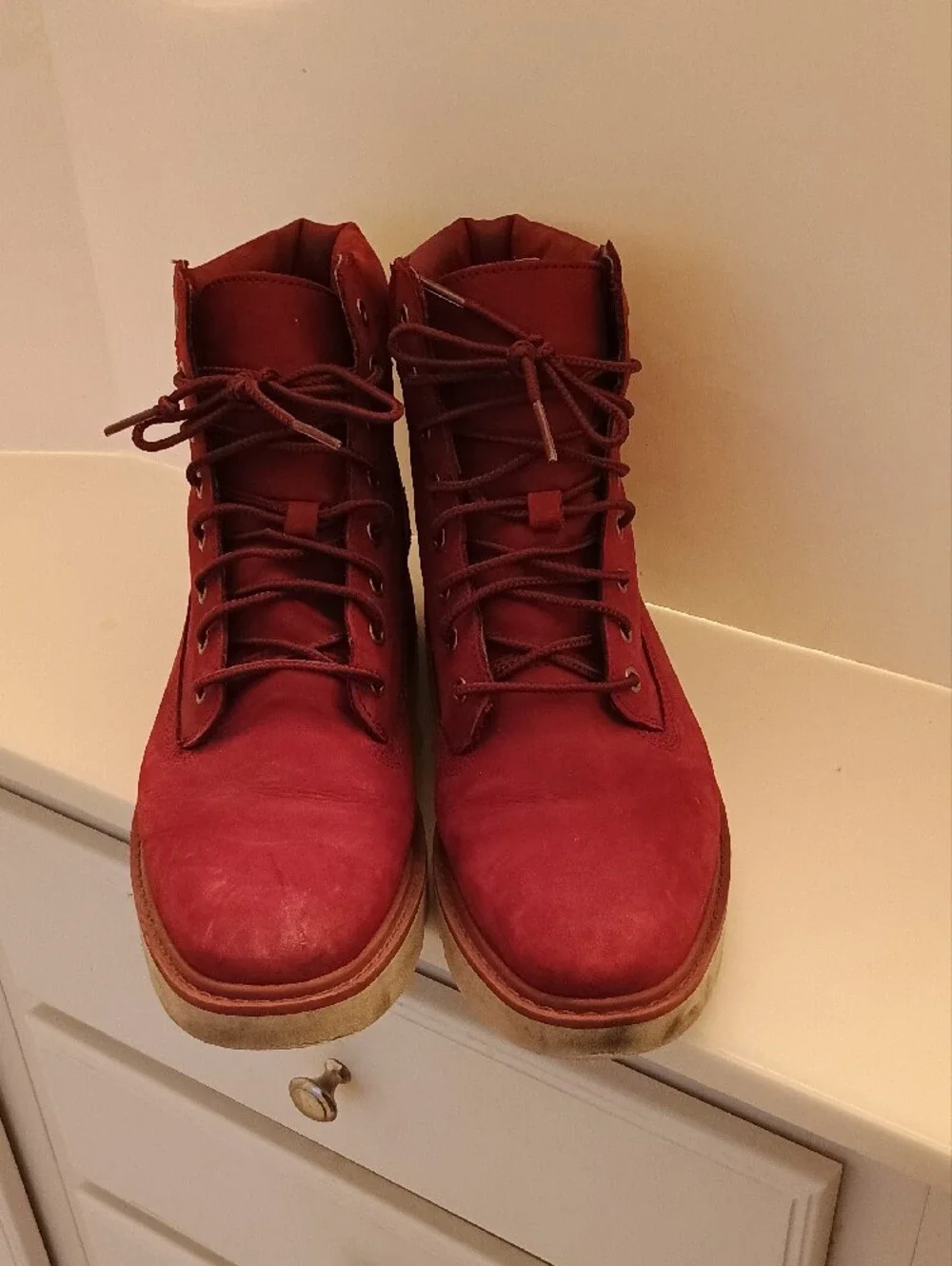 Timberland Kenniston Red Maroon Moto Lace Up Genuine Nubuck Leather Boots